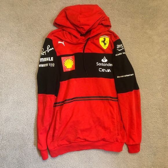 Puma x Scuderia Ferrari F1 Team Racing Hoodie Red Black Mens Medium Sponsor Logo
